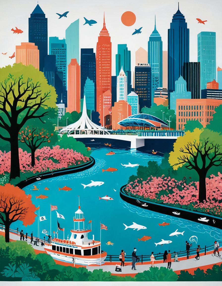 A vibrant collage showcasing iconic Atlanta landmarks like the Georgia Aquarium and the CNN Center, intertwined with elements of southern culture like peach trees and music notes representing local jazz. Add dynamic waves of fresh news articles and colorful updates flowing around, symbolizing continuous insights. Brightly colored skies and bustling city life create an atmosphere of excitement and discovery. super-realistic. vibrant colors. white background.